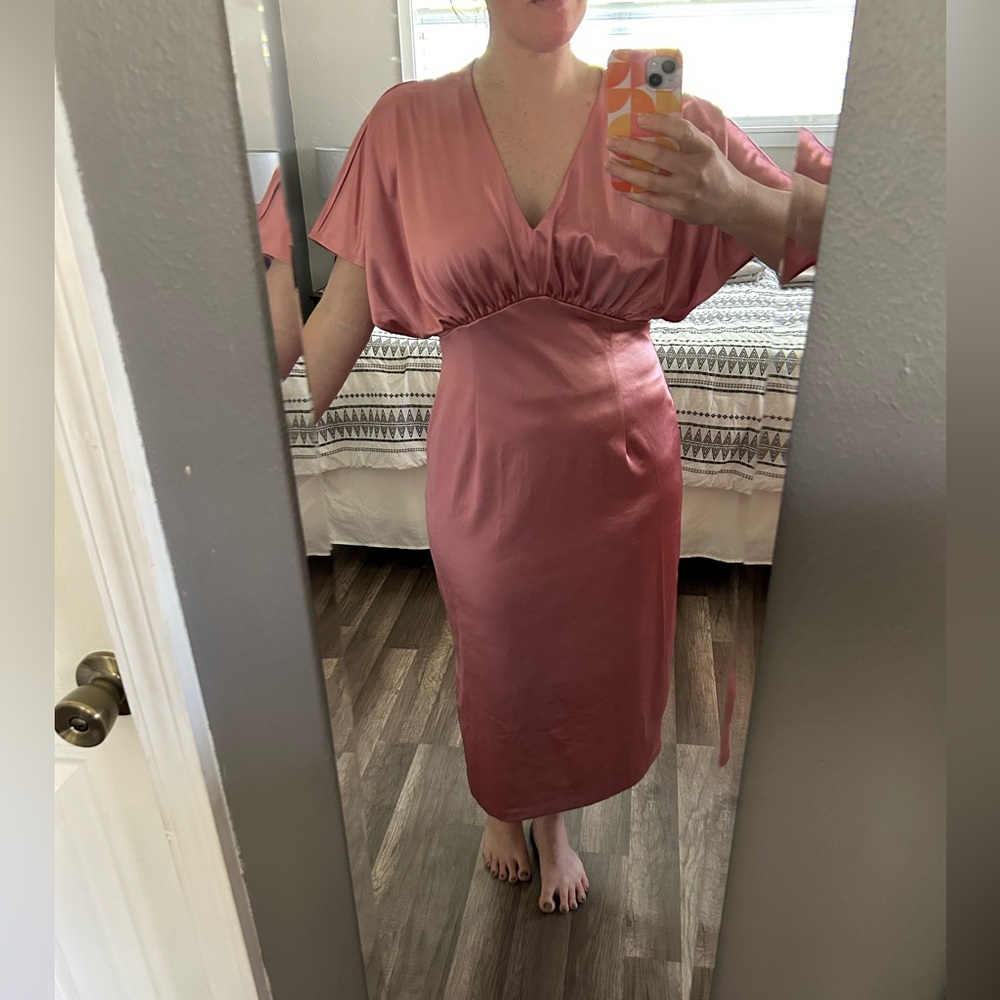 Maia Pink Satin-Sheen Dress, size 10
